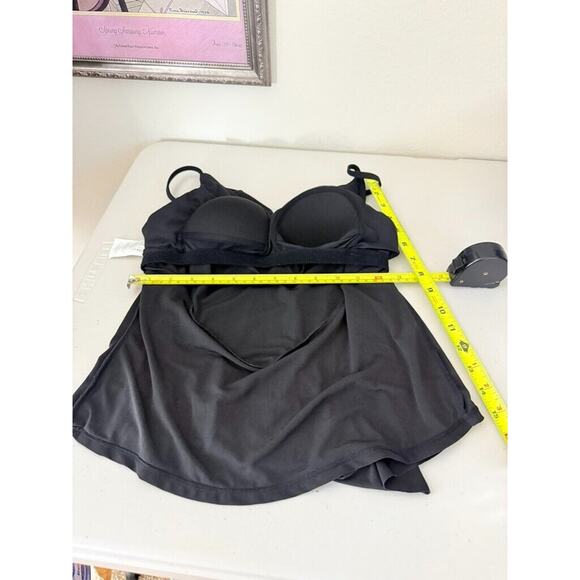 Women's UPF 50 Tiered Tankini Top Aqua Green Black X Strap Layered Medium Swim - Picture 7 of 9